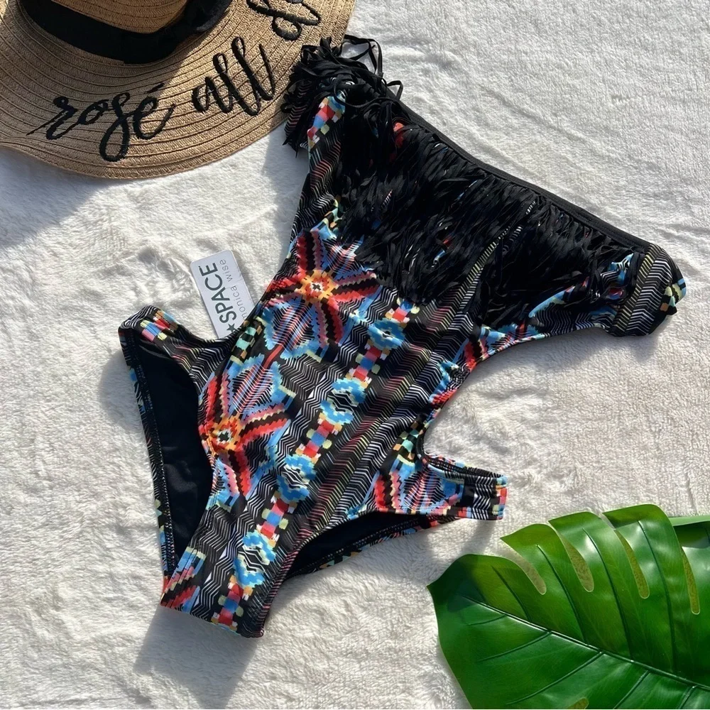 L*Space Cut Out Fringe One Piece Swimsuit